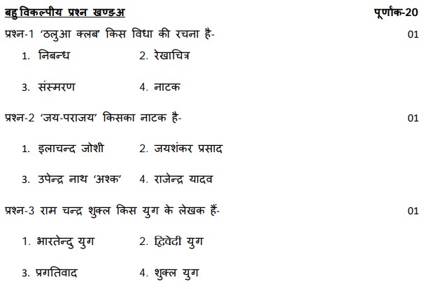 UP Board Class 10 Elementary Hindi Model Paper 2022-23